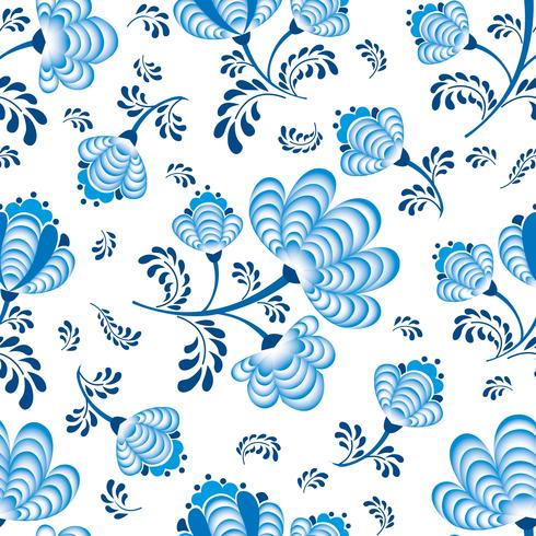 Patrón transparente floral remolino. Florecimiento ornamental en el estilo ruso sobre fondo blanco. vector