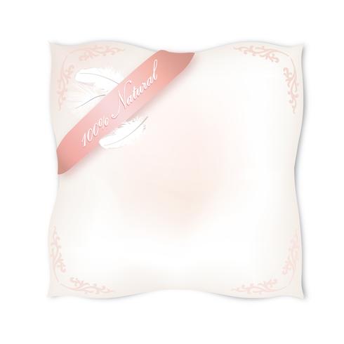 Almohada blanca aislada. Signo de plumas naturales. Etiqueta del producto. vector