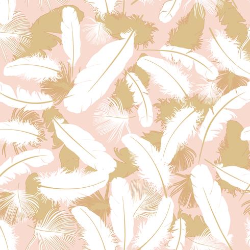 Feather pattern. White feathers on gray background. natural pillow seamless texture. vector