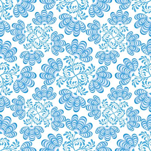 Swirl floral seamless pattern. Ornamental flourish in russian style over white background. vector