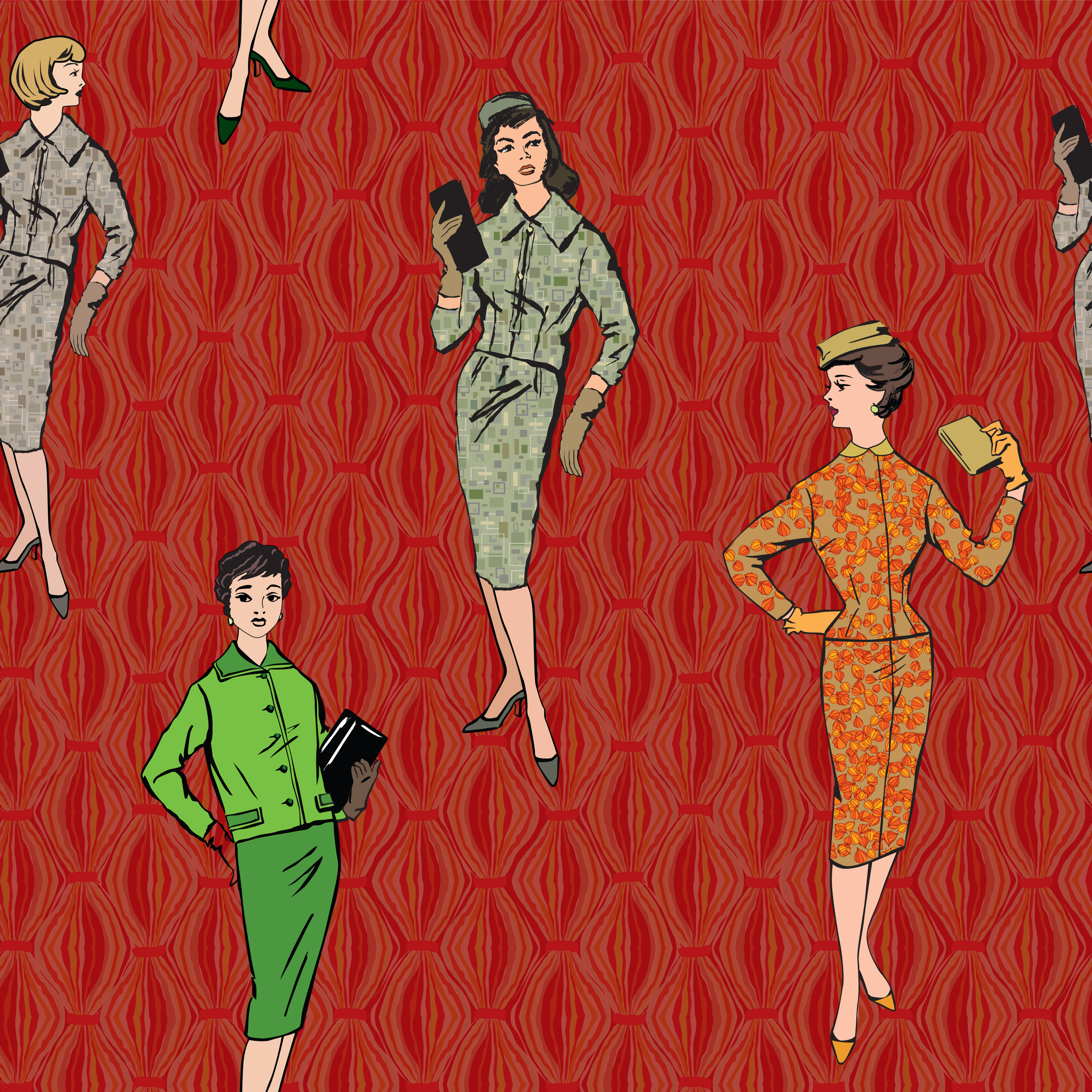 Download Vintage dressed girl 1920's style. Retro fashion party seamless pattern. - Download Free Vectors ...