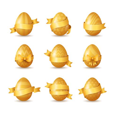 set of golden eggs with ribbons vector