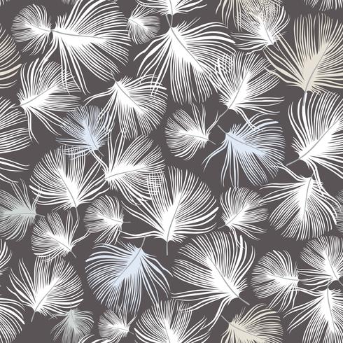 Feather pattern. White feathers on gray background. natural pillow vector