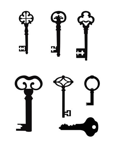 Vintage key silhouette set . Close the door vintage sign collection vector