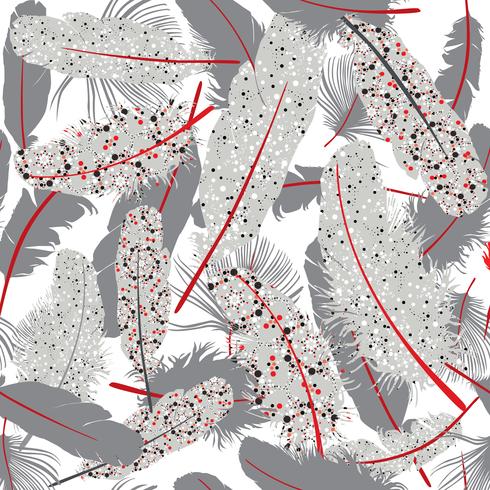 Feather seamless background. Wild birds wing element pattern vector