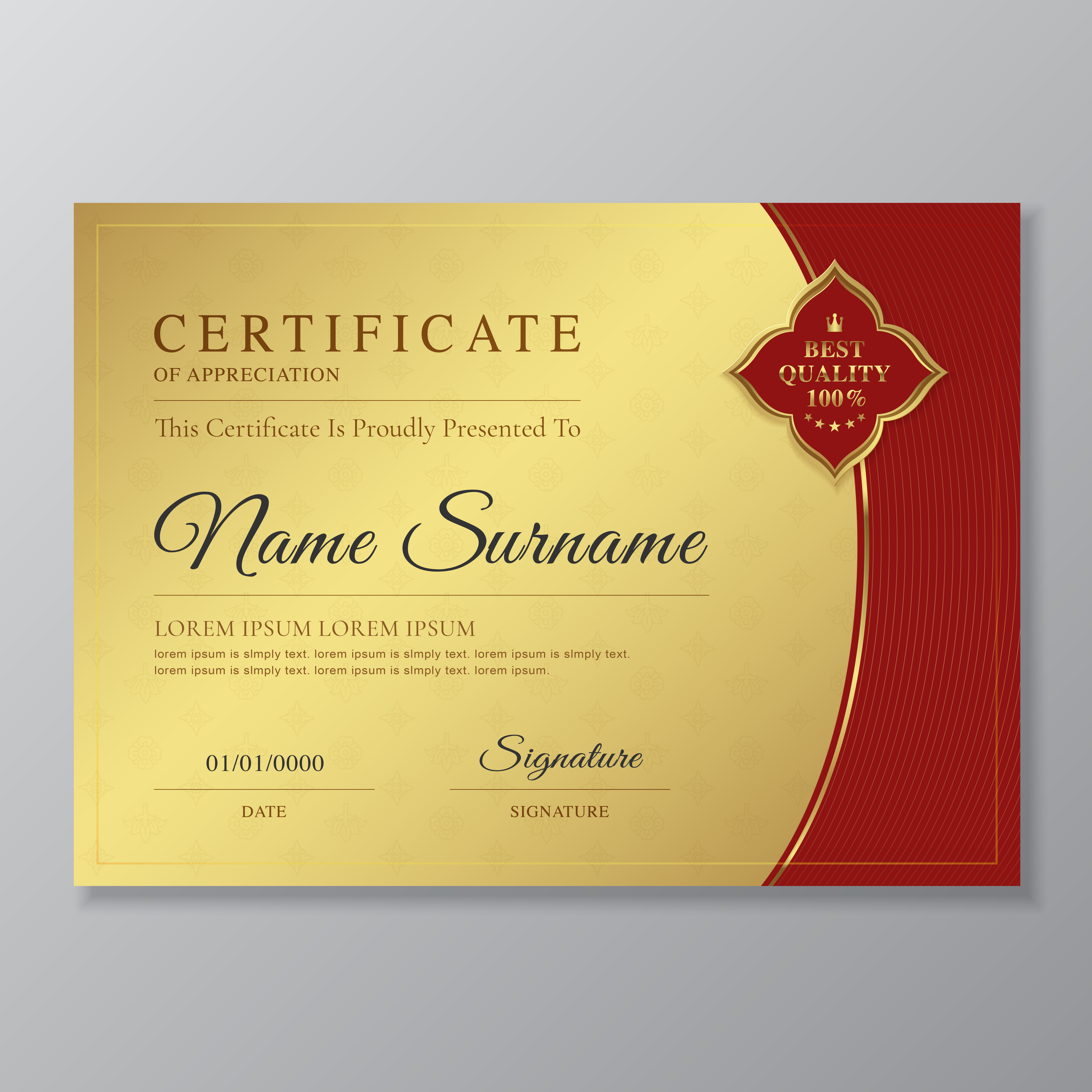 Golden And Red Certificate And Diploma Of Appreciation Luxury And