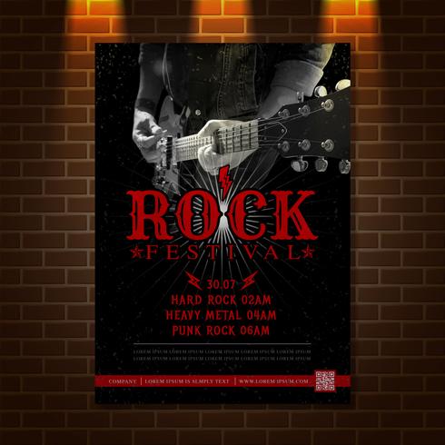 Ilustración de vector de plantilla de diseño de cartel de festival de música rock de héroe de guitarra