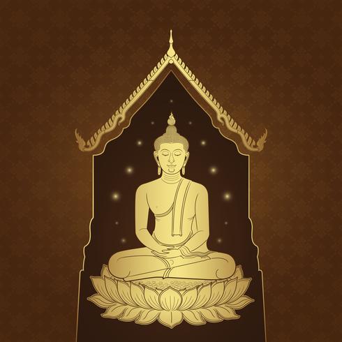 Thai art buddha temple and background pattern vector illustration
