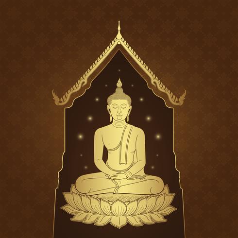 Templo de Buda de arte tailandés y patrón de fondo vector ilustración