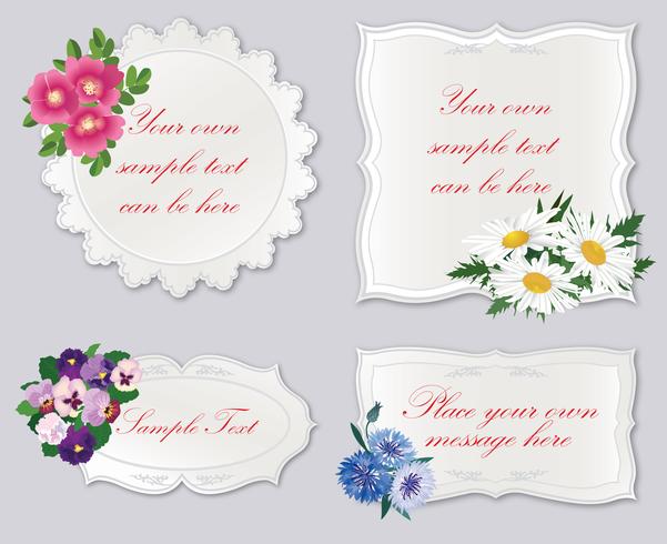 Set of cute frame with flowers. Holiday floral card border background vector