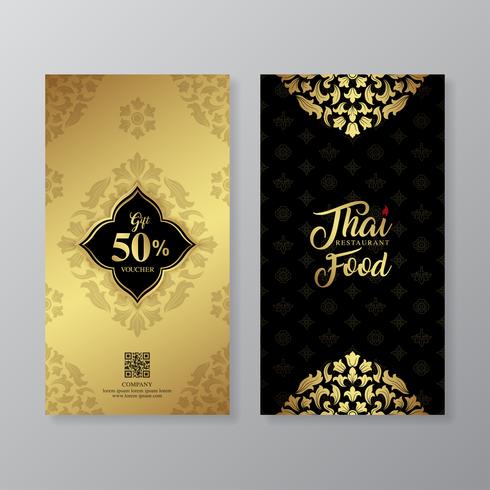 Thai food and thai restaurant luxury gift voucher design template for printing, flyers, poster, web, banner, brochure and card vector illustration