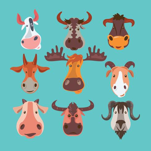 Set of Horned Wild and Herd Animal  vector