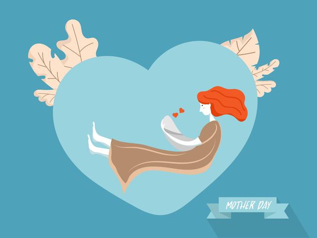 mother with baby on heart shape background vector