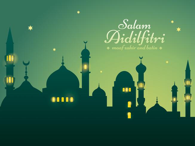 Ramadan background with silhouette mosque vector