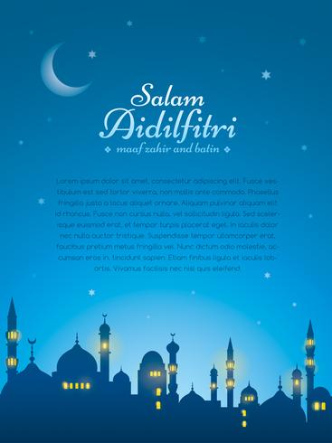 Ramadan background with silhouette mosque vector