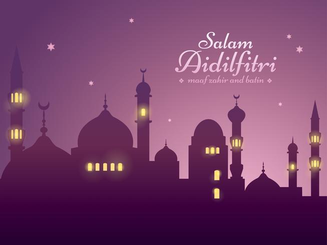 Ramadan background with silhouette mosque vector