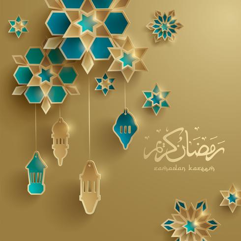 Ramadan paper graphic greeting card vector