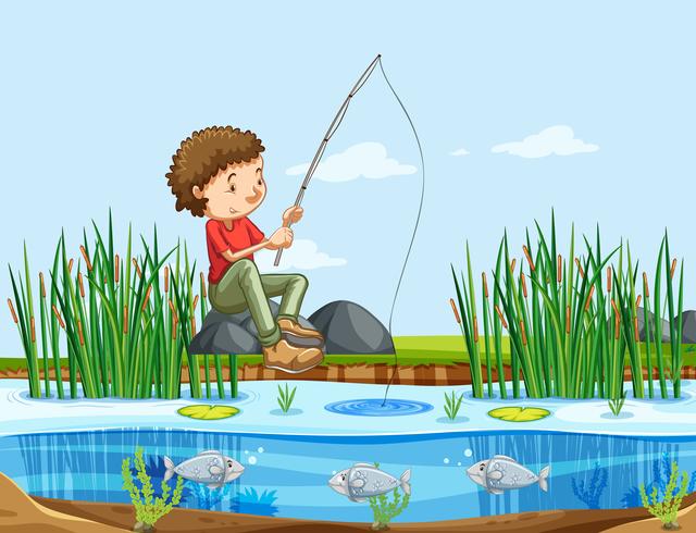 A man fishing at the lake vector