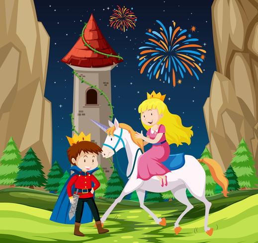 Prince and princess scene vector