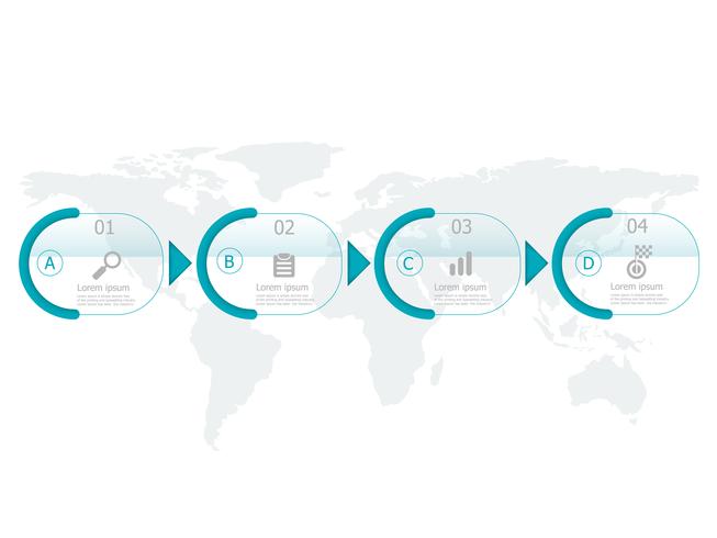 Infografía de línea de tiempo horizontal 4 pasos. vector