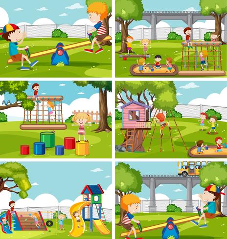 Children at playground set vector