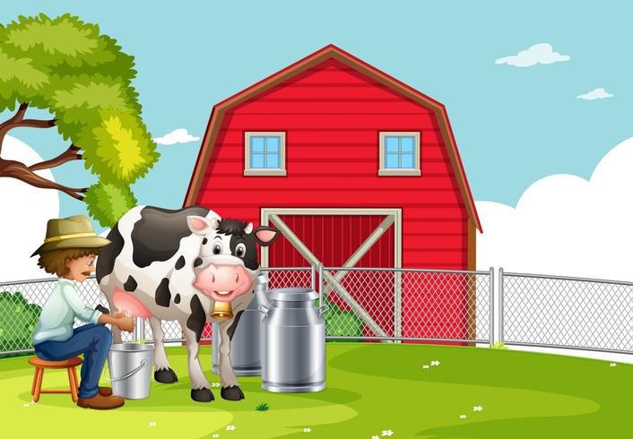 A farmer milking cow 528286 Vector Art at Vecteezy