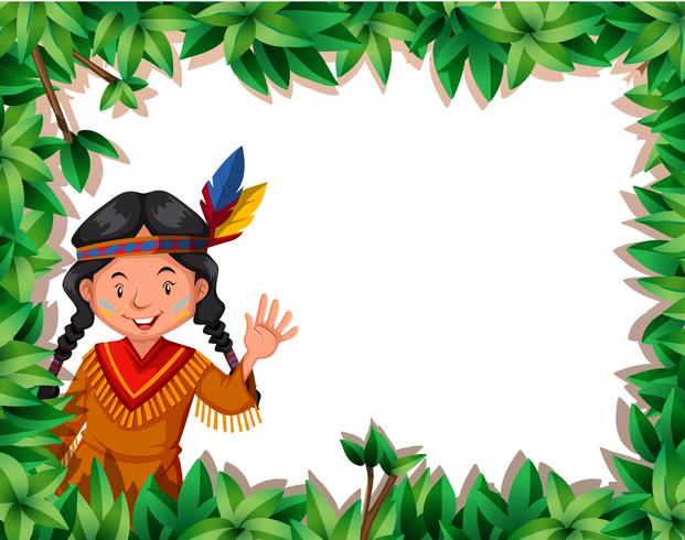 Native anerican girl on nature frame vector