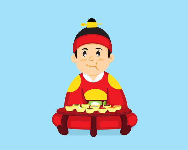 The Korean king is sitting to eat  vector