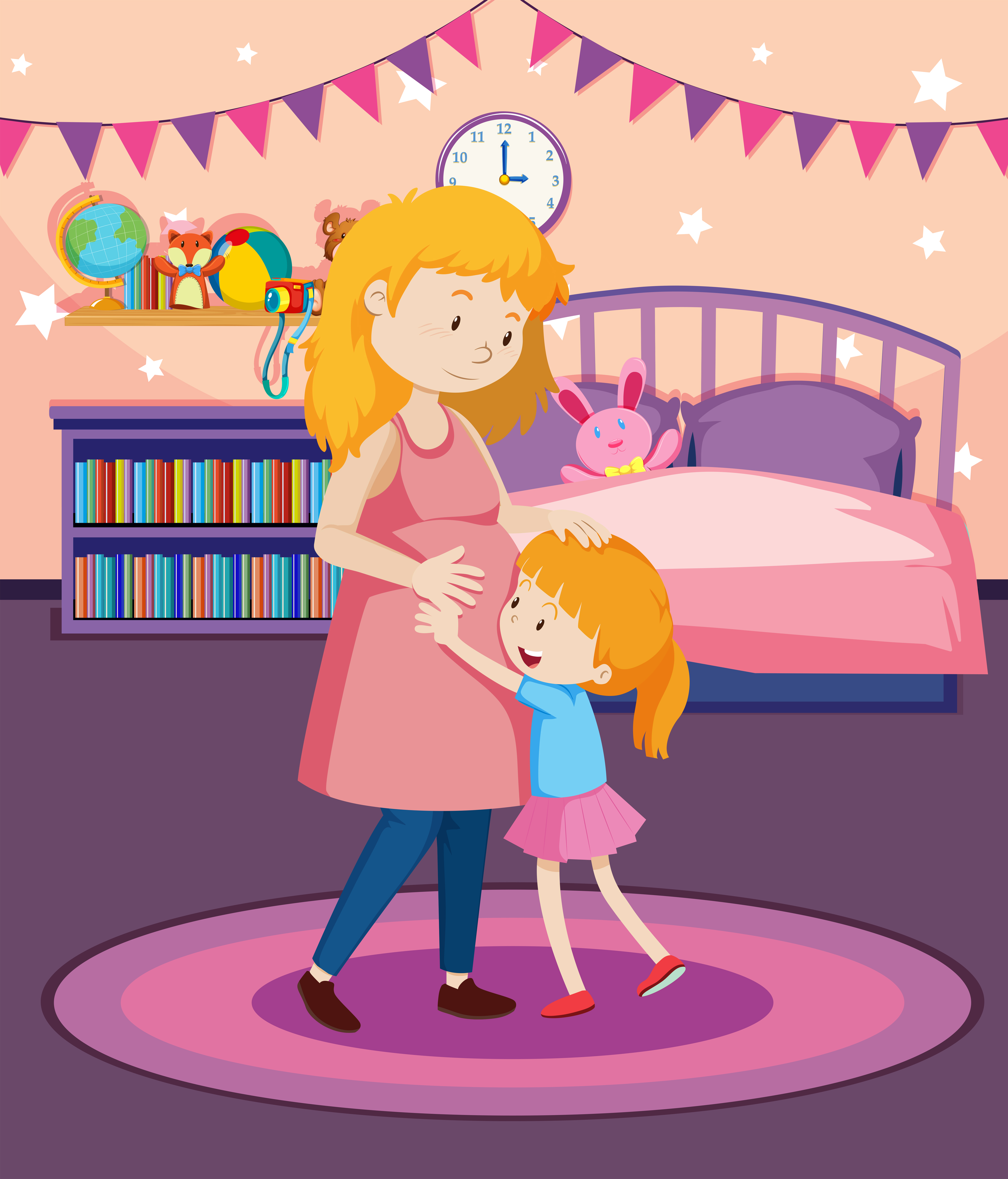 Download Pragnant mother and daughter 528416 Vector Art at Vecteezy