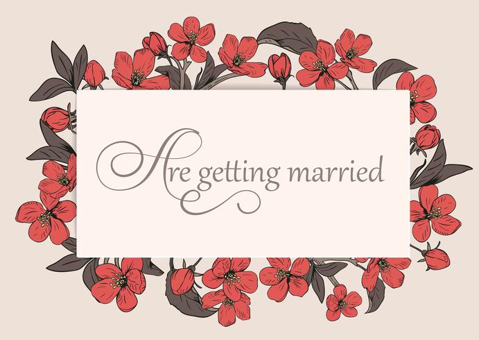Plantilla floral de la tarjeta de la invitación de la boda con el texto. vector