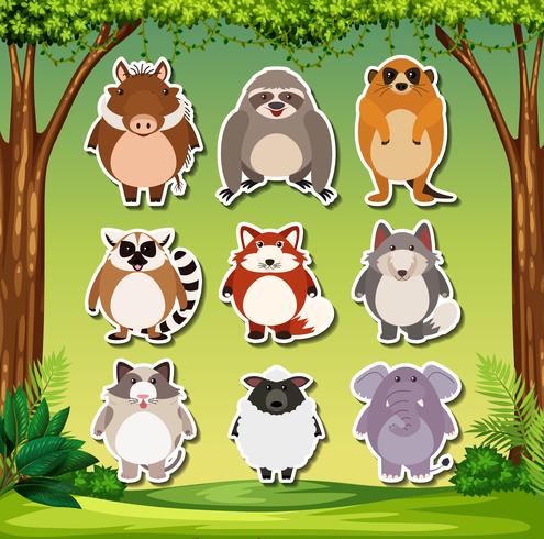 Set of exotic animal sticker vector