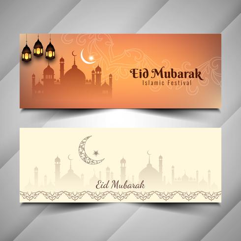 Conjunto de banners rtistic religiosos abstractos de Eid Mubarak vector