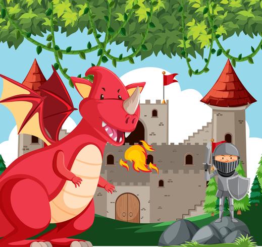 Dragon with knight scene vector