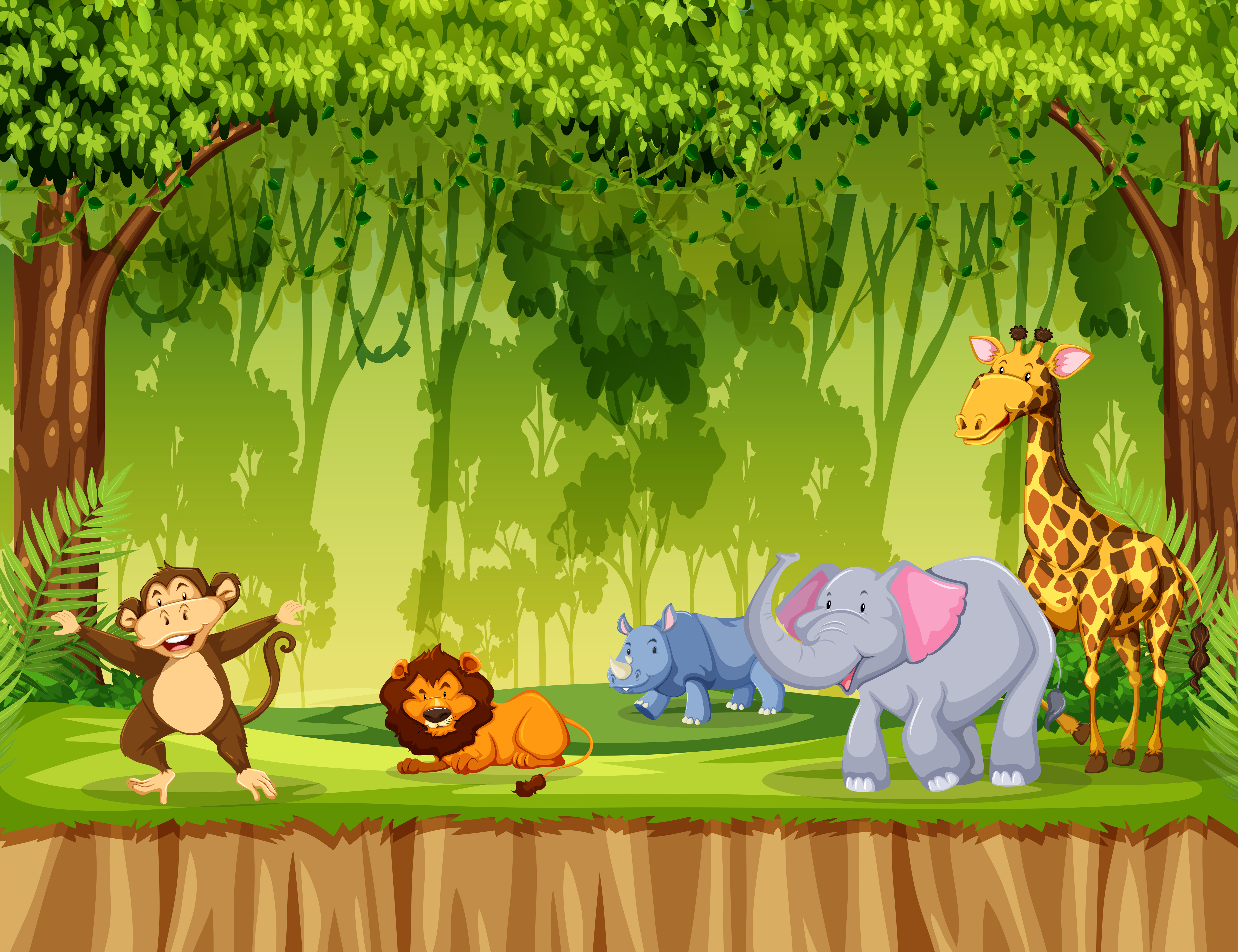 Animals In jungle scene 528507 - Download Free Vectors, Clipart