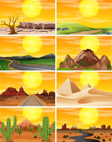 Conjunto de escena puesta de sol vector