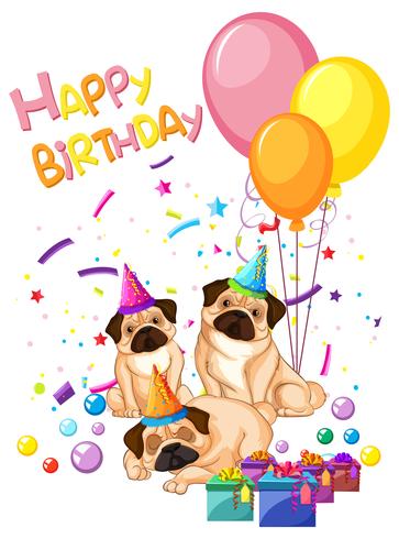 Pug on birthday template vector