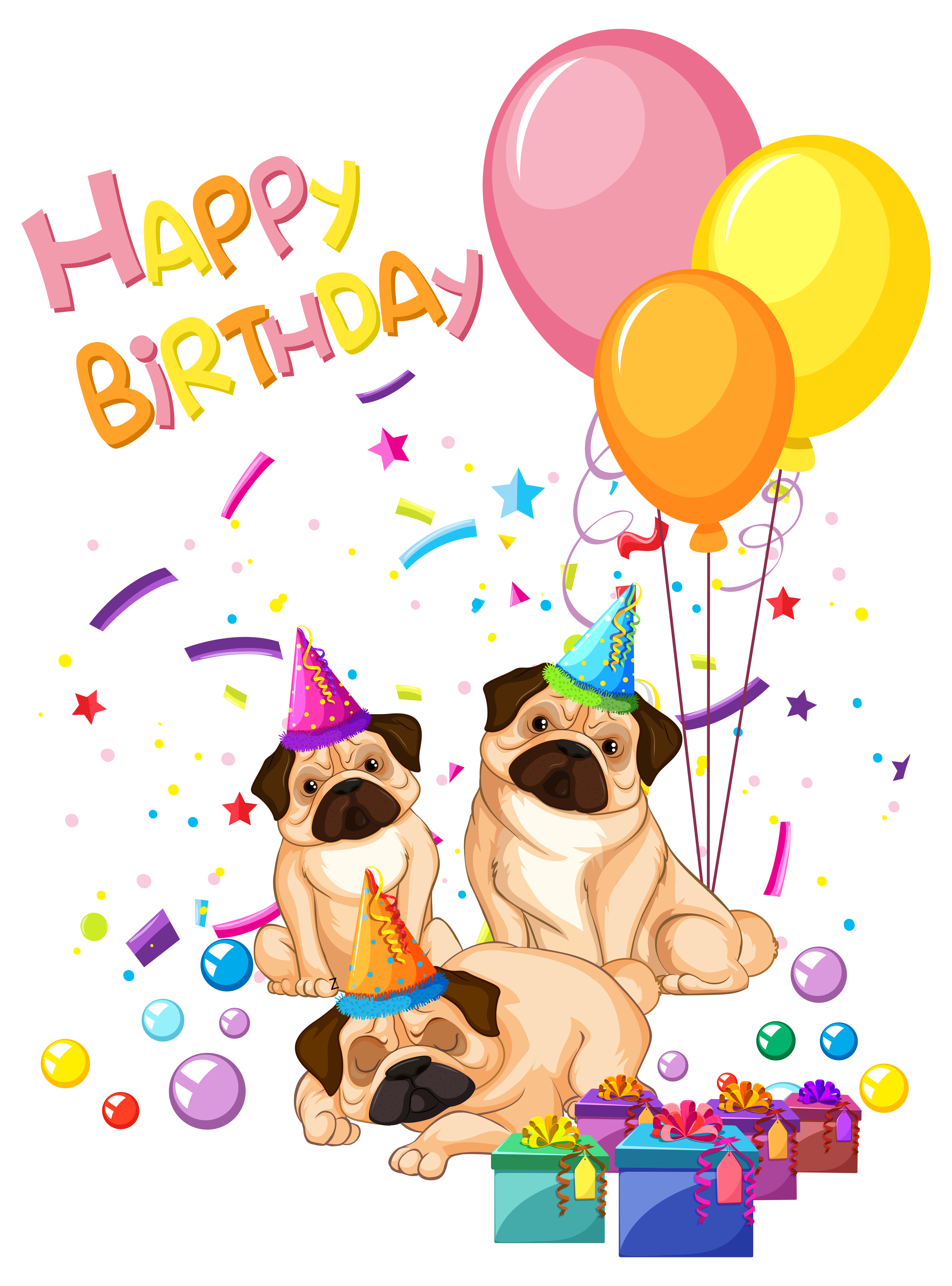 Pug on birthday template 528521 Vector Art at Vecteezy Pug on birthday template 528521 Vector Art at Vecteezy