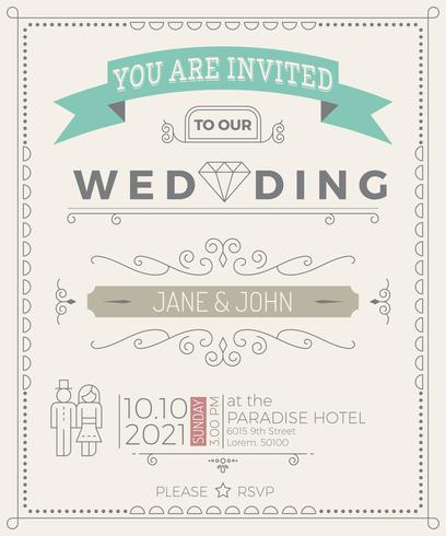 Plantilla de tarjeta de invitación de boda de la vendimia vector