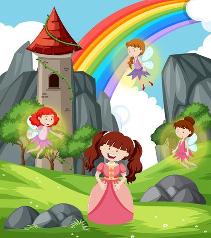 Princess with fairies scene vector