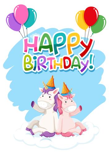 Unicornio en plantilla de cumpleaños vector