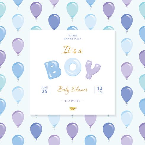 It s a boy. Baby shower template. Included seamless pattern with blue and violet balloons. vector