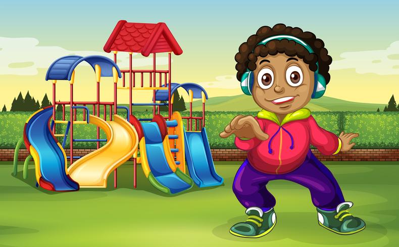 A boy listen to music at playground vector