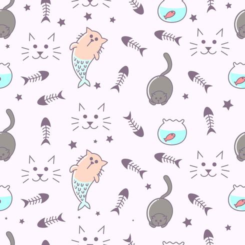 Fantasy cat seamless pattern vector