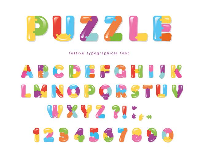 Puzzle font. ABC colorful creative letters and numbers. 528605
