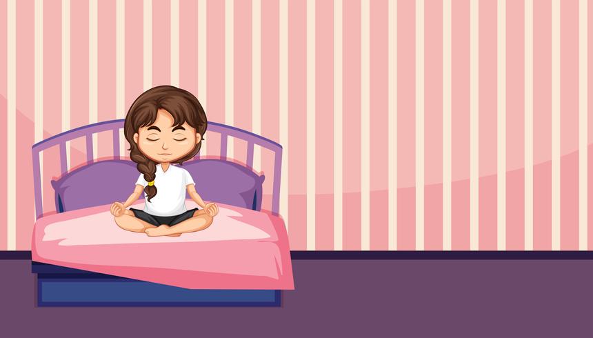 A girl meditation in bedroom vector