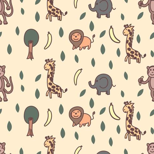 Giraffe, lion, elephant and monkey seamless pattern vector