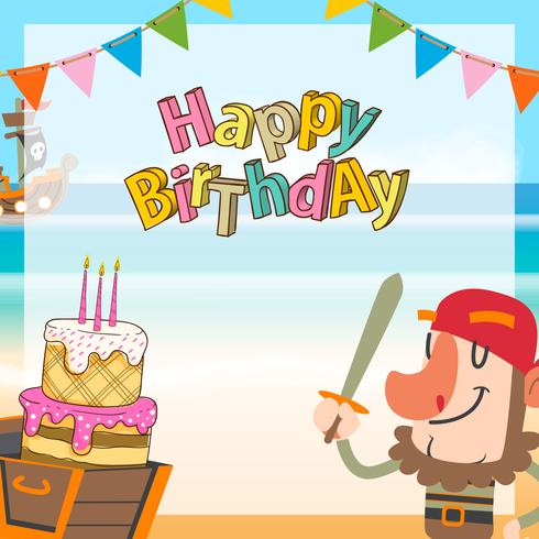 cute pirates cartoon birthday background vector