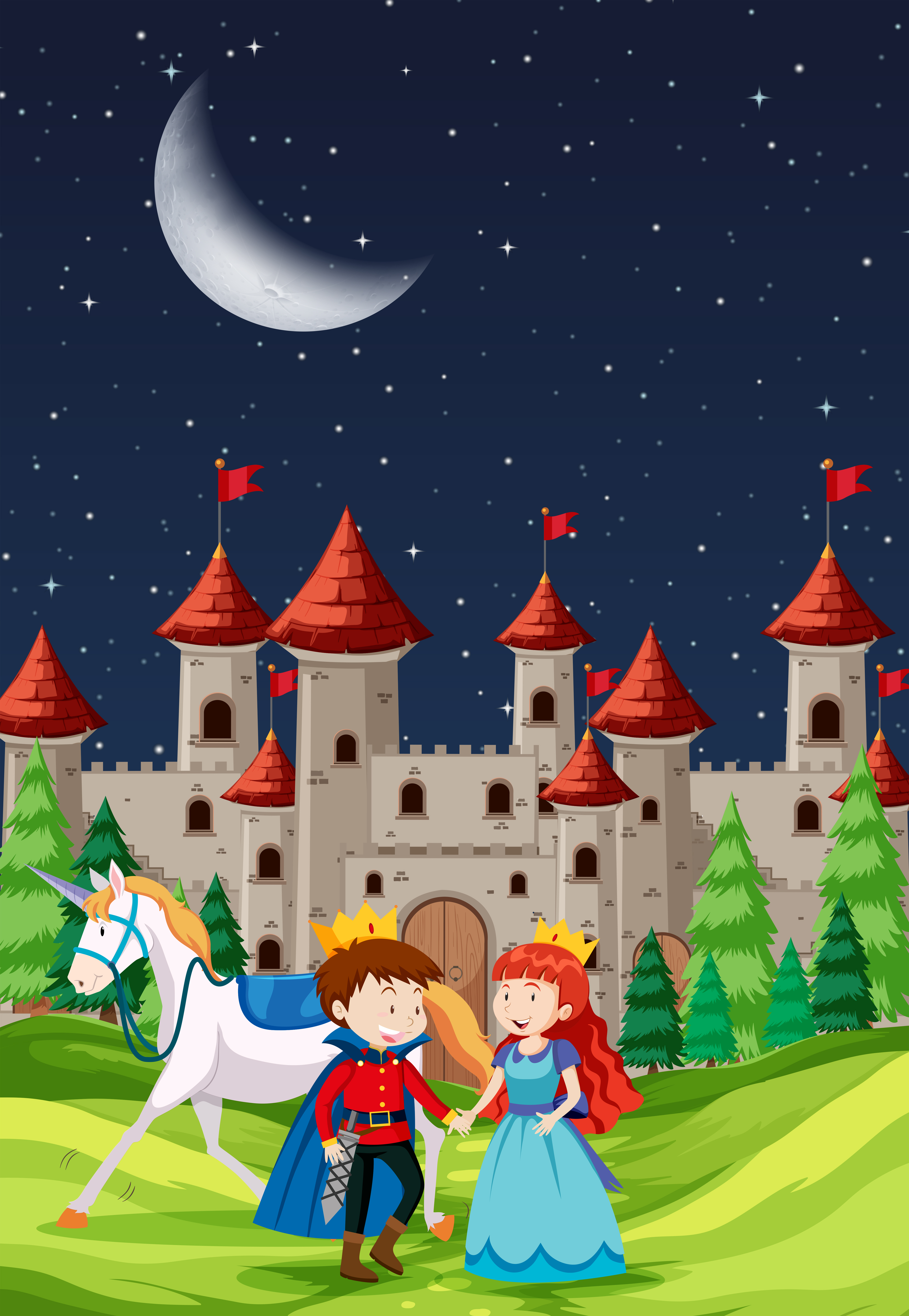 Prince and Princess with a castle 528686 Vector Art at Vecteezy