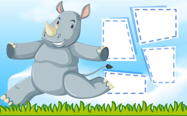 A rhinoceros on note template vector