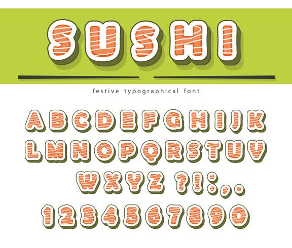 Sushi rolls font isolated on white. vector